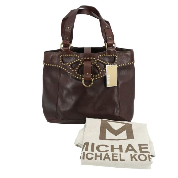 Michael Kors Handbags - NWT Michael Kors Brown Vintage Rose Leather Purse Studded Tote Shoulder Bag